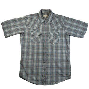 Eagle Crest Shirt Men's Plaid Short Sleeve Pearl Snap Up Blue Brown White XLT